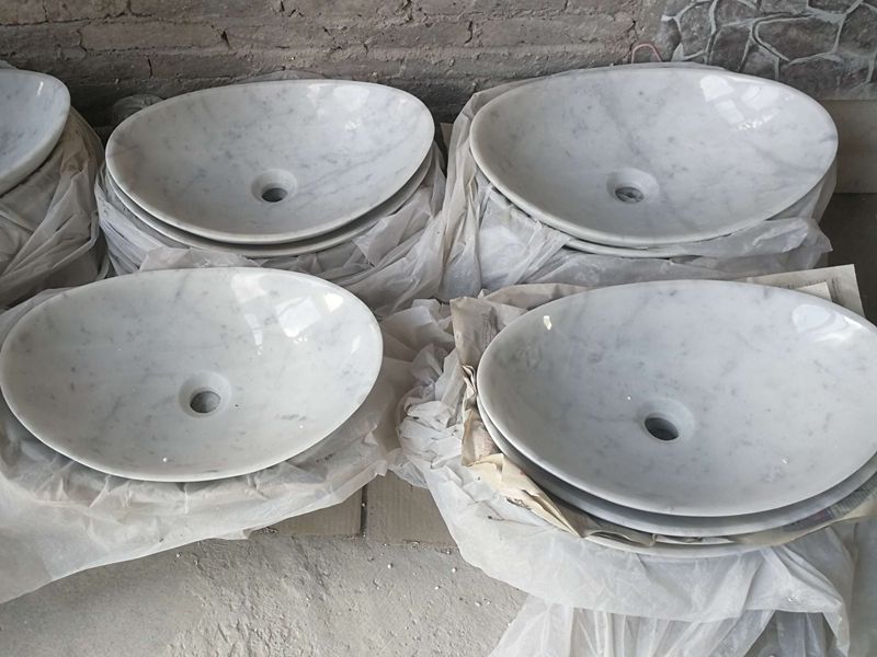 Carrara White Marble Vanity Top Oval Wash Sink Carrara White Marble Vanity Top Oval Wash Sink