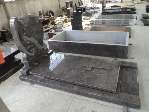 Engraved Himalayan Blue Granite French Style Monuments