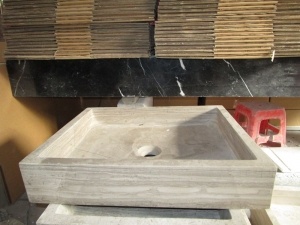 Polished Grey Wood Marble Square Bathroom Vanity Sink