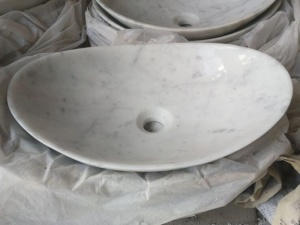 Carrara White Marble Vanity Top Oval Wash Sink