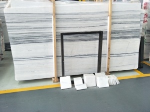China Snow Grey Wood Marble Slab